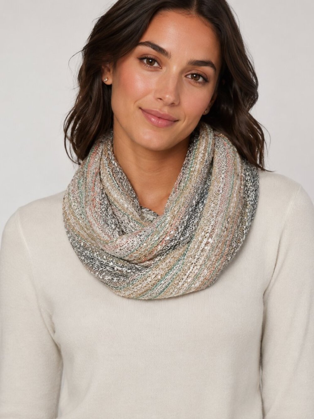 Cejon Metallic Knit Infinity Scarf One Size Multicolor Stripe Open Weave NWT